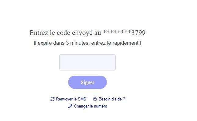 Entrez code envoyé